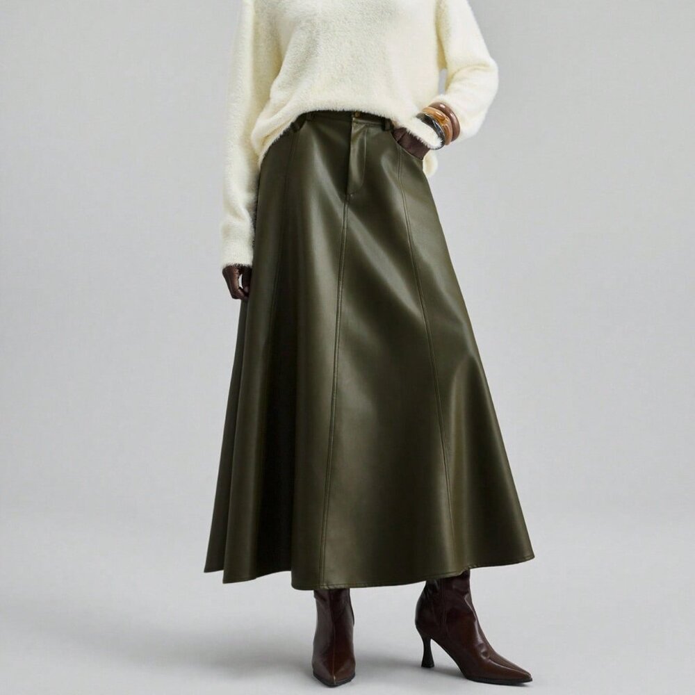 Army Green Elegant A-Line Women's Skirt